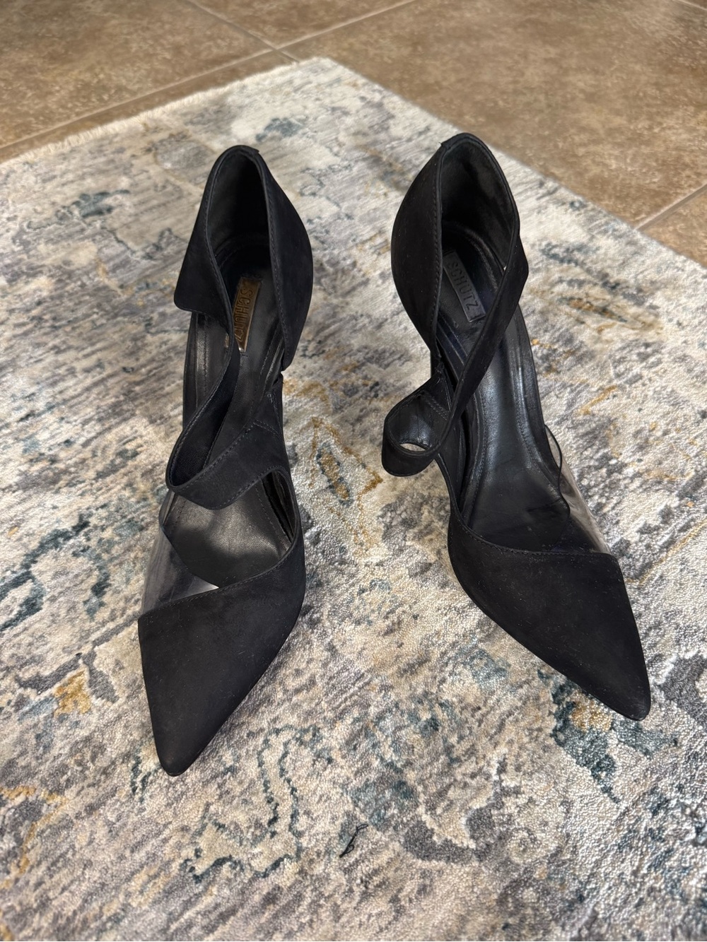 SCHUTZ Black Pointed Wrap-Strap Stiletto Heels